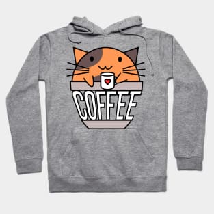 Cat in coffee cup with warped text holding coffee cup with heart orange and brown Hoodie